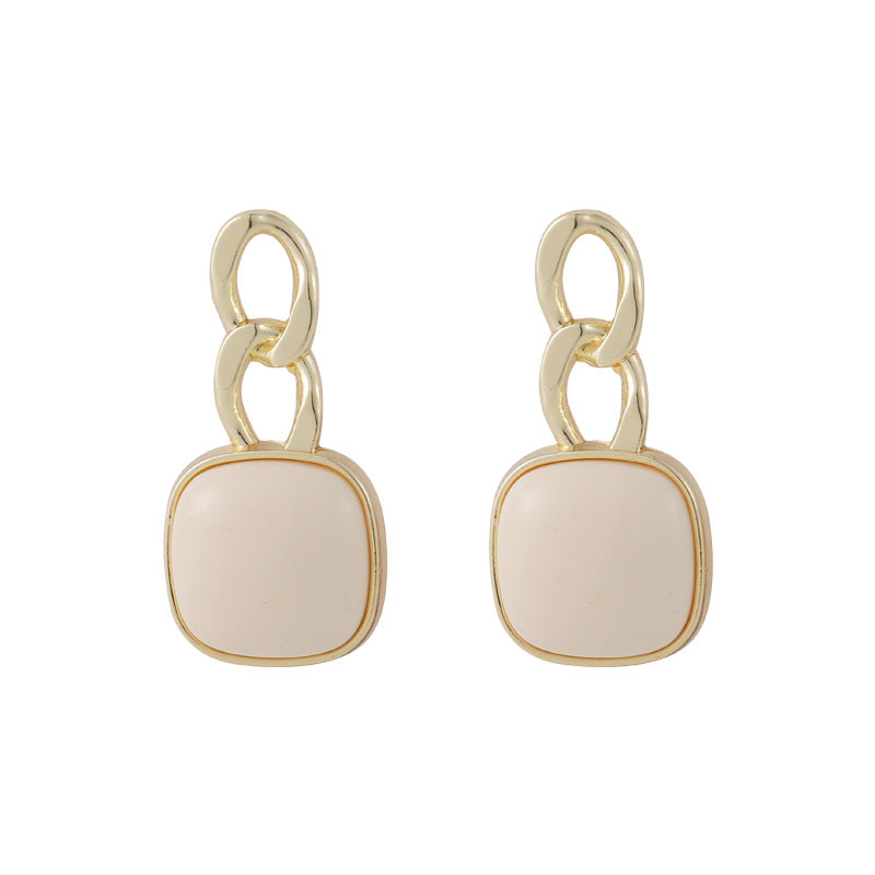 Wholesale 925 Silver Needle Geometric Square Resin Cream White Alloy Earrings